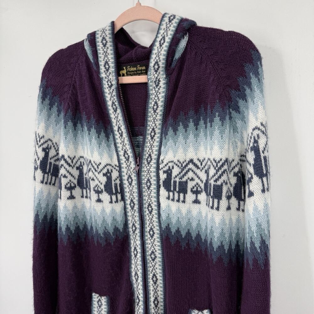 DebrAnn Weiss Alpaca Hooded Zip Cardigan Women L Fletch Purple Fashion Forum NWT - Picture 3 of 11